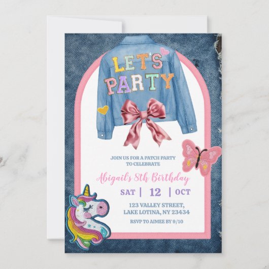 Bow Denim Jacket Patch Party Birthday Kaart (Voorkant)