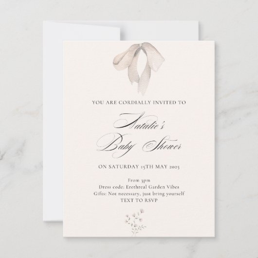 Bow Detail Minimalistisch Elegant Baby shower Uitn Kaart (Voorkant)
