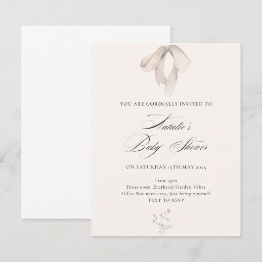 Bow Detail Minimalistisch Elegant Baby shower Uitn Kaart (Voorkant / Achterkant)