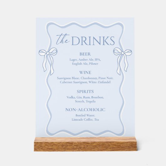 Bow Dusty Blue Wedding Drink Bar Acryl Bord