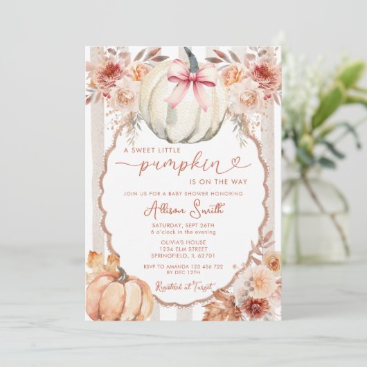 Bow een beetje pompoen Boho Baby shower Kaart (Staand voorkant)