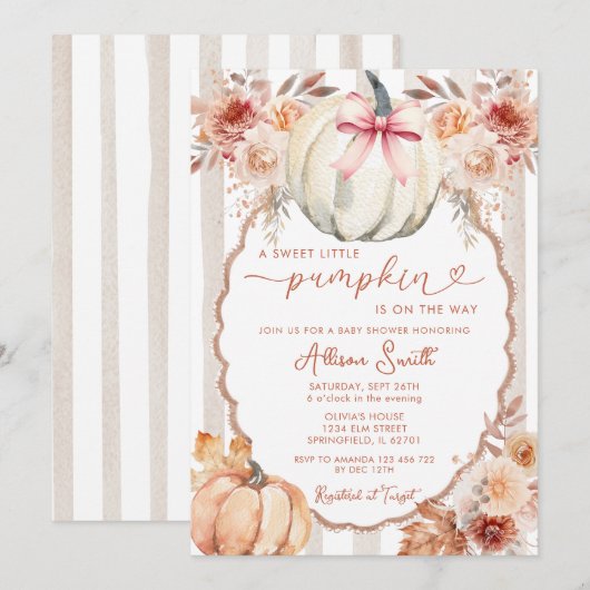 Bow een beetje pompoen Boho Baby shower Kaart (Voorkant / Achterkant)