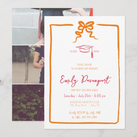 Bow eigenzinnig afstuderen 3 foto's kaart (Voorkant / Achterkant)