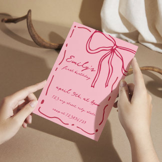 Bow eigenzinnige hand getekend grillig rood roze v kaart