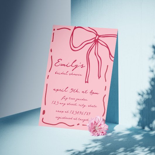 Bow eigenzinnige hand getekend rood roze Vrijgezel Kaart