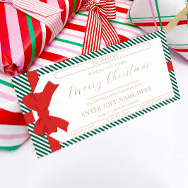 Bow Emerald Stripe Christmas Gift Voucher Kaart