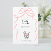 Bow en Baby Carriage | Meisje Baby shower Kaart (Staand voorkant)