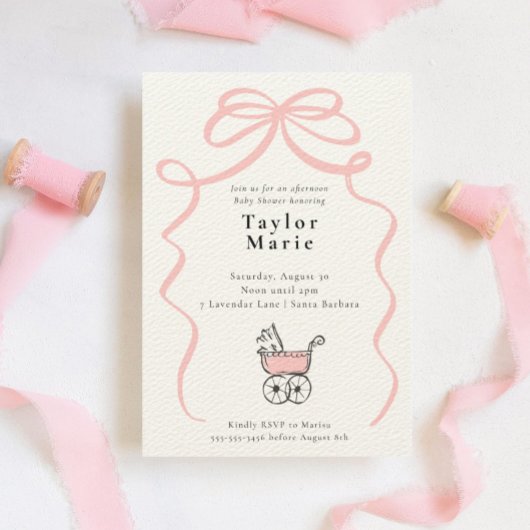 Bow en Baby Carriage | Meisje Baby shower Kaart