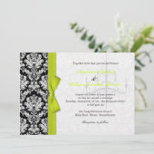 Bow en Chandelier Damask Wedding Invitation Kaart (Staand voorkant)