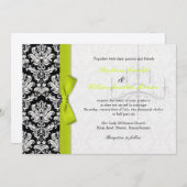 Bow en Chandelier Damask Wedding Invitation Kaart (Voorkant / Achterkant)