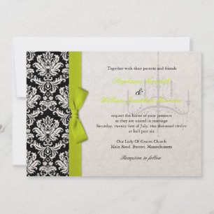 Bow en Chandelier Damask Wedding Invitation Kaart