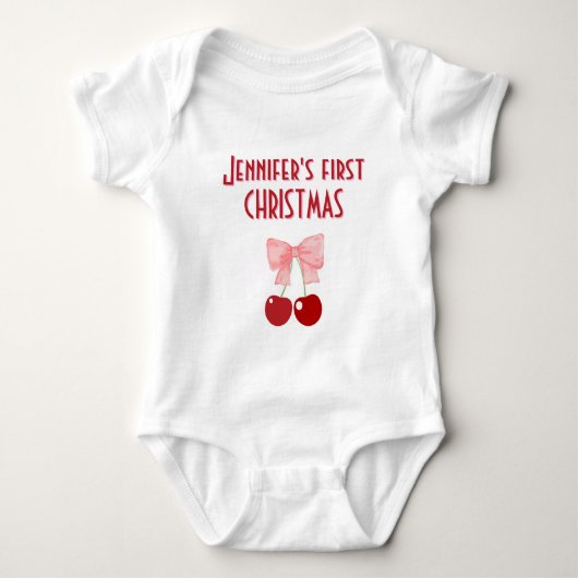 Bow en kersen, baby's eerste kerst romper (Voorkant)