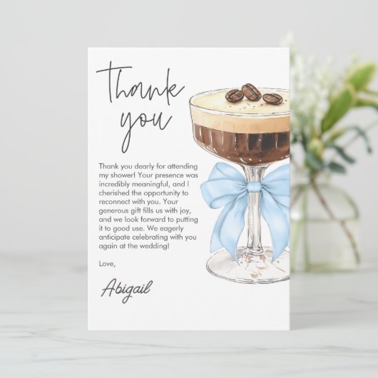 Bow Espresso Martini Vrijgezellenfeest Dank u Bedankkaart (Staand voorkant)