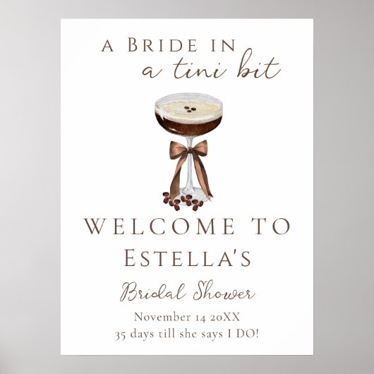 Bow Espresso Martini Vrijgezellenfeest Welkomstbor Poster (Voorkant)