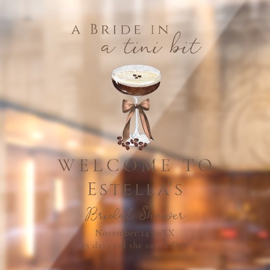 Bow Espresso Martini Vrijgezellenfeest Welkomstbor Raamsticker (Vel 2)