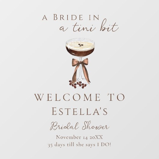 Bow Espresso Martini Vrijgezellenfeest Welkomstbor Raamsticker (Vel)