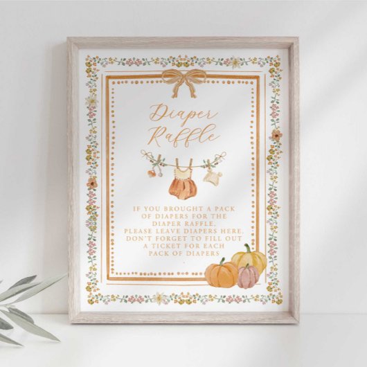Bow Fall in Love Baby Shower Diaper Raffle Sign Poster