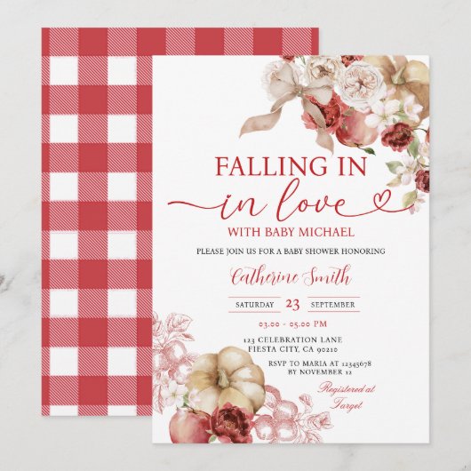 Bow Falling In Love Baby shower Apple Red Floral Kaart (Voorkant / Achterkant)