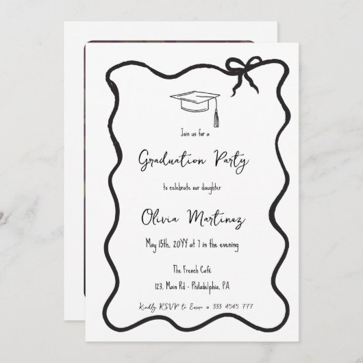 Bow fancy Afstuderen Uitnodiging en bekendmaking (Voorkant / Achterkant)