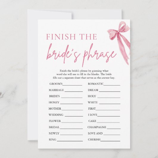 Bow Finish the Bride's Phrase Vrijgezellenfeest Ga Kaart (Voorkant)