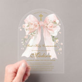 Bow First Holy Communion Girl - Boho Arch Acryl Uitnodigingen (Insitu (Draagbaar))