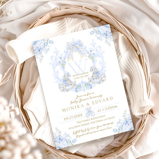 Bow Floral Aquarel Elegant Boy Baby shower Kaart