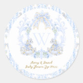 Bow Floral Aquarel Elegant Boy Baby shower Ronde Sticker (Voorkant)