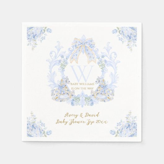Bow Floral Aquarel Elegant Boy Baby shower Servet (Voorkant)