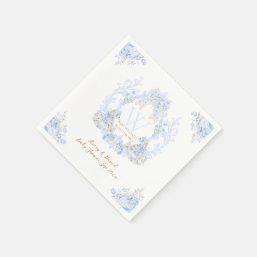 Bow Floral Aquarel Elegant Boy Baby shower Servet (Hoek)