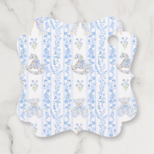 Bow Floral Crest Rustiek Blauw Jongen Baby shower Bedankjes Labels (Achterkant)