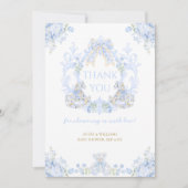 Bow Floral Crest Rustiek Blauw Jongen Baby shower Bedankkaart (Voorkant)