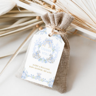 Bow Floral Crest Rustiek Blauw Jongen Baby shower Cadeaulabel