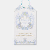 Bow Floral Crest Rustiek Blauw Jongen Baby shower Cadeaulabel (Voorkant)