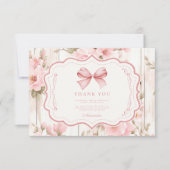 Bow Floral Fancy ONE Girl 1st Birthday Bedankkaart (Voorkant)