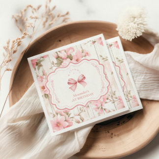 Bow Floral Fancy ONE Girl 1st Birthday Servet