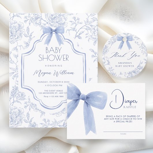 Bow floral pattern bow baby shower diaper raffle  informatiekaartje