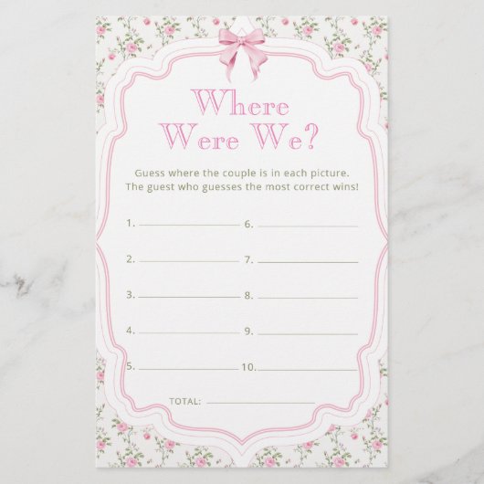 Bow Floral waar waren we Vrijgezellenfeest spel (Voorkant)