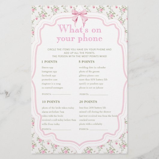 Bow Floral Wat is er op je telefoon Bruidsspel Kaa (Voorkant)