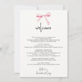 Bow floral Wedding Welcome Bag Letter Itinerary Feestdagenkaart (Voorkant)