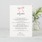 Bow floral Wedding Welcome Bag Letter Itinerary Feestdagenkaart (Staand voorkant)
