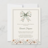 Bow florals green ivory Baby Shower invitation (Voorkant)