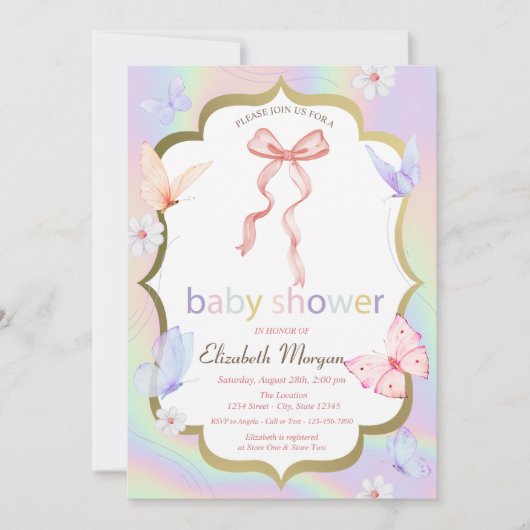 Bow Flowers Vlinders Holografisch Baby shower Kaart (Voorkant)