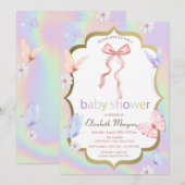 Bow Flowers Vlinders Holografisch Baby shower Kaart (Voorkant / Achterkant)