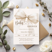 Bow gender neutral beige ivory Baby Shower Kaart