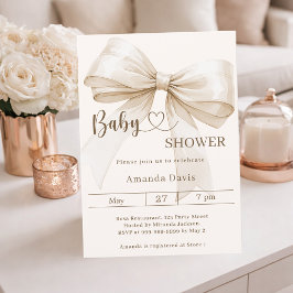 Bow gender neutral beige ivory Baby Shower Kaart