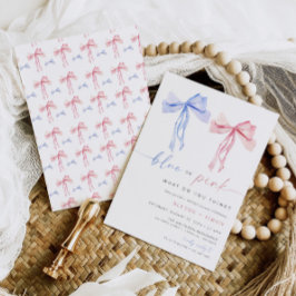 Bow Gender Reveal Uitnodiging Blauw Roze Coquette