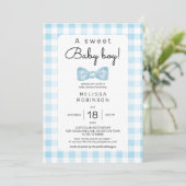Bow Gingham Baby Jongen Douche Kaart (Staand voorkant)