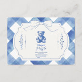 Bow Gingham Franse Teddybeer Diapper Raffle Informatiekaartje (Voorkant)