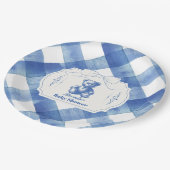 Bow Gingham French Teddy Bear Baby shower Papieren Bordje (Gekanteld)