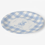 Bow Gingham French Teddy Bear Baby shower Papieren Bordje (Gekanteld)
